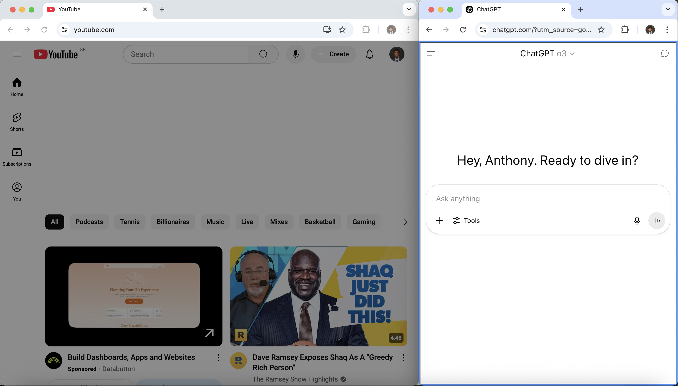 Mosaic extension showing active tab with glowing border while inactive tabs are dimmed